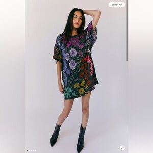 Free People Jewel Embellished Beaded Colorful T Shirt Mini Dress XL